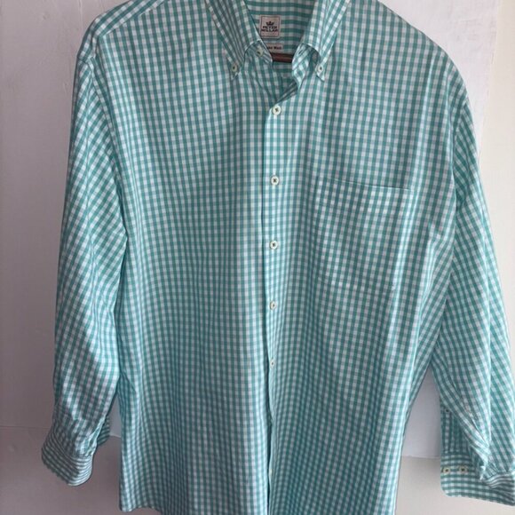 Peter Millar Teal/White Gingham Check Weekender Wash Long Sleeve Button Down L - Picture 8 of 13